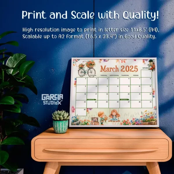 March Spring Calendar March 2025 Calendar: Bicycle with Spring Flowers ๐ธ