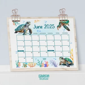 Printable Sea Turtle Monthly Calendar for June